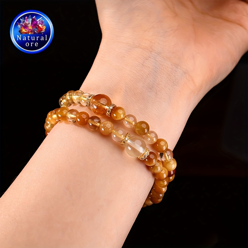 Natural Stone Wrap Bracelet with Yellow Stone & Tiger's Eye Bead