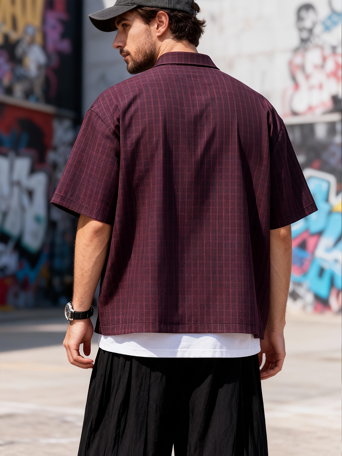 Fashionable Plaid Design Short-Sleeve Cropped Shirt for Summer