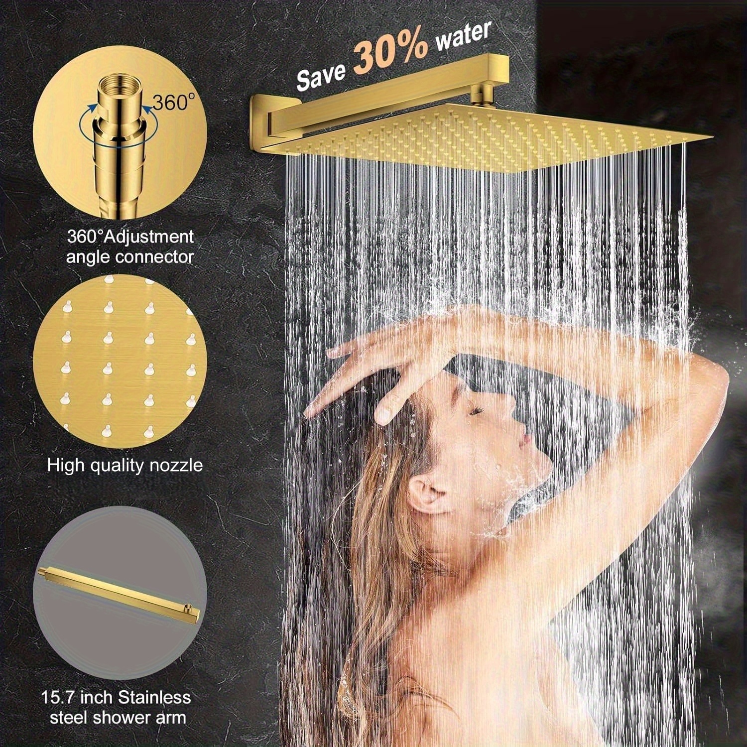 Complete Stainless Steel Shower Head Set with 16-Inch Extension Arm