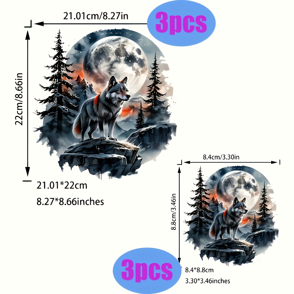 TEMU 6 autocollants en vinyle thermocollants Wolf, couleurs mélangées, patchs thermocollants durables pour t-shirts, jeans, vestes, sacs à dos,