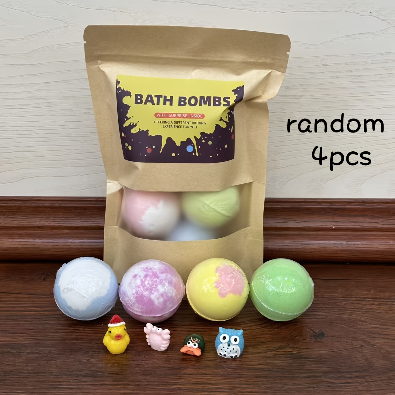 Random 4 Containing 4 Random Animal Toys, Surprise , Multi-scented And Foaming Bath Set, A Perfect Gift For Christmas And Birthdays