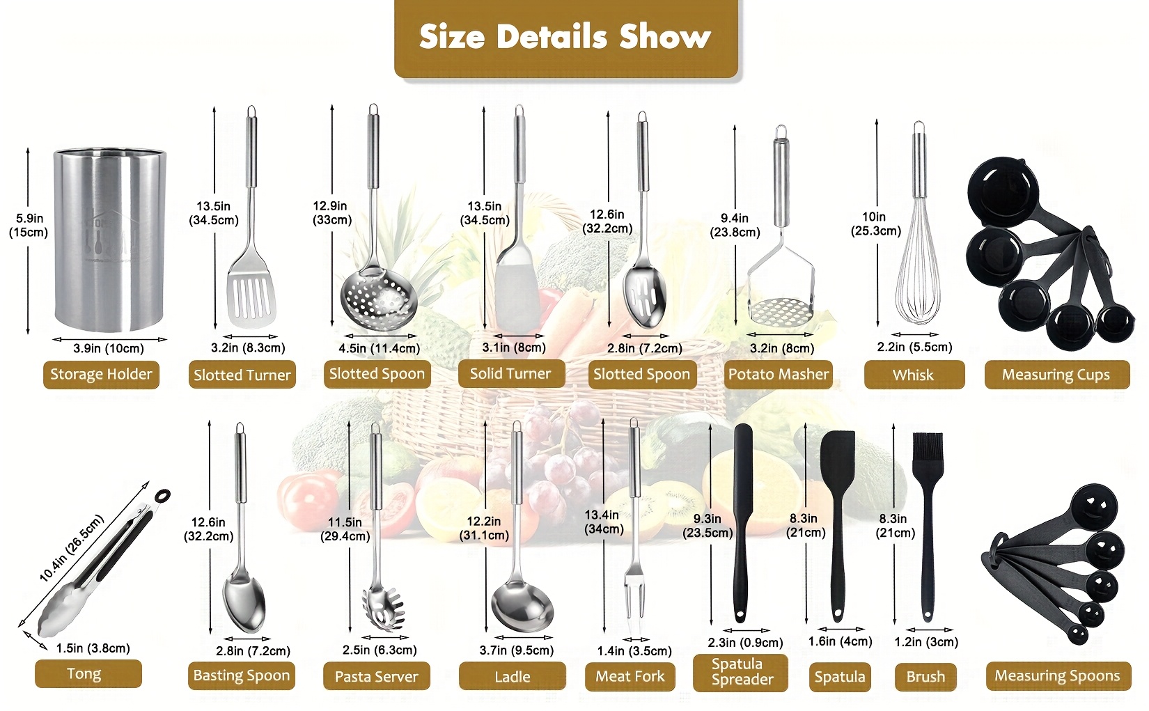25  cooking utensils set stainless steel kitchen utensils set for cooking heat resistant spatula set   with turners serving spoon ladle skimmer pasta server father gift details 5
