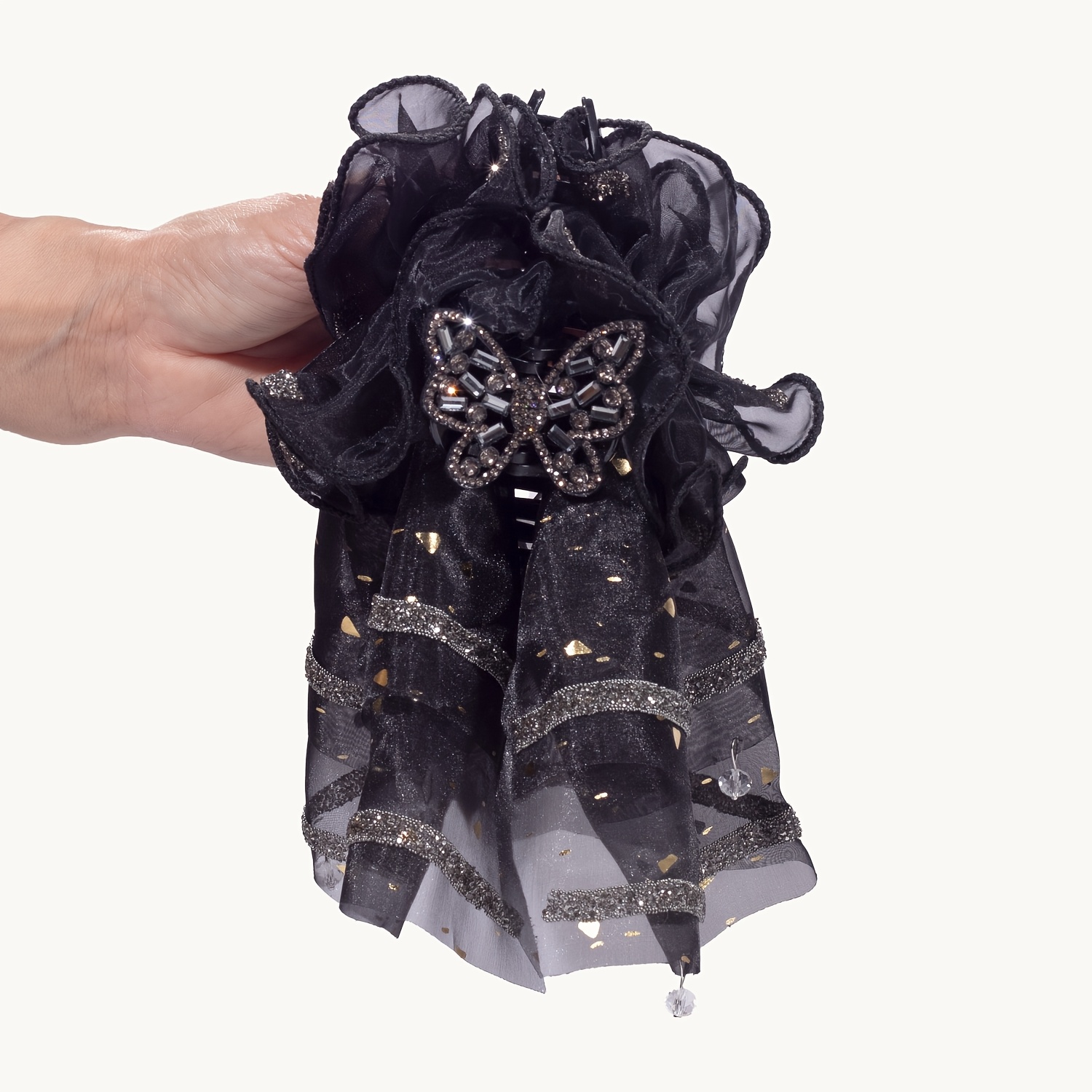 E-shop 1 Stück Neuer Strass-Mesh-Acryl-Haarklammer, Damen Vintage Eleganter Glänzender Strass-Schmetterling Mesh Große Haarklammer, Haifischklammer,