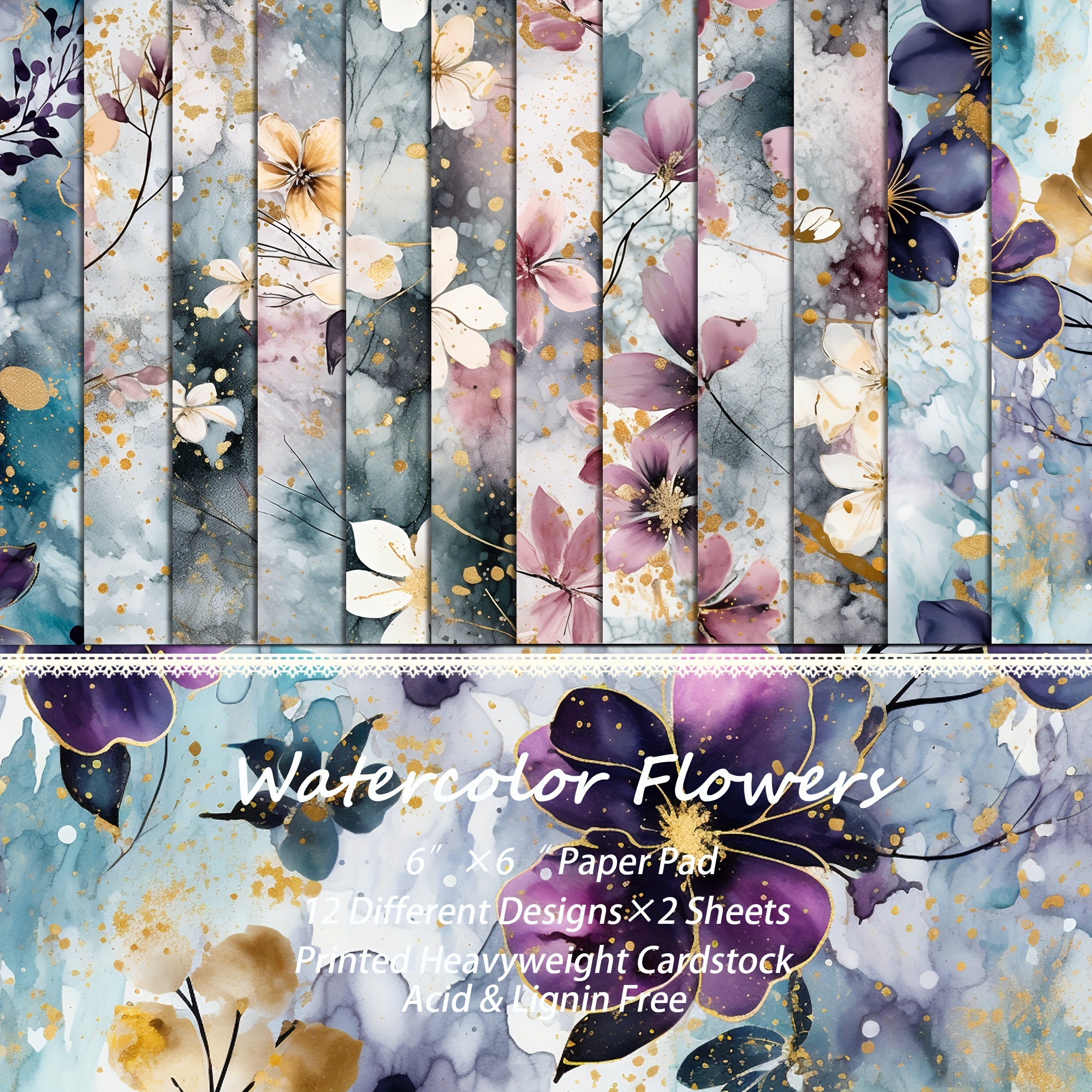 

24sheets(6*6in) Watercolor Flowers Scrapbook Paper Pads, Perfect For Mini Gift Packaging, Bullet Journals, Arts Crafts, Scrapbooking Supplies, Junk Journal Kits, Diy Crafts, Mother's Day Greeting Card