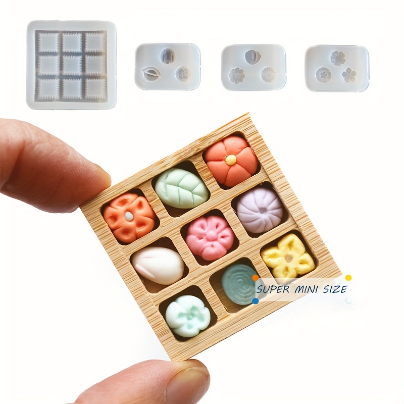 

Miniature Miniature Cute Dessert Tray 9 Grid Silicone Mold Drip Glue Food Play 4pcs Set