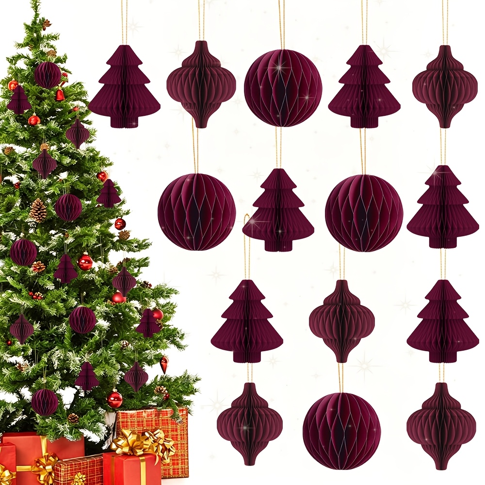 TEMU 15 stuks mini honingraat kerstboomversieringen - 3D papieren honingraat hangdecoraties geschikt voor kerstboom, Nieuwjaar, bruiloften,