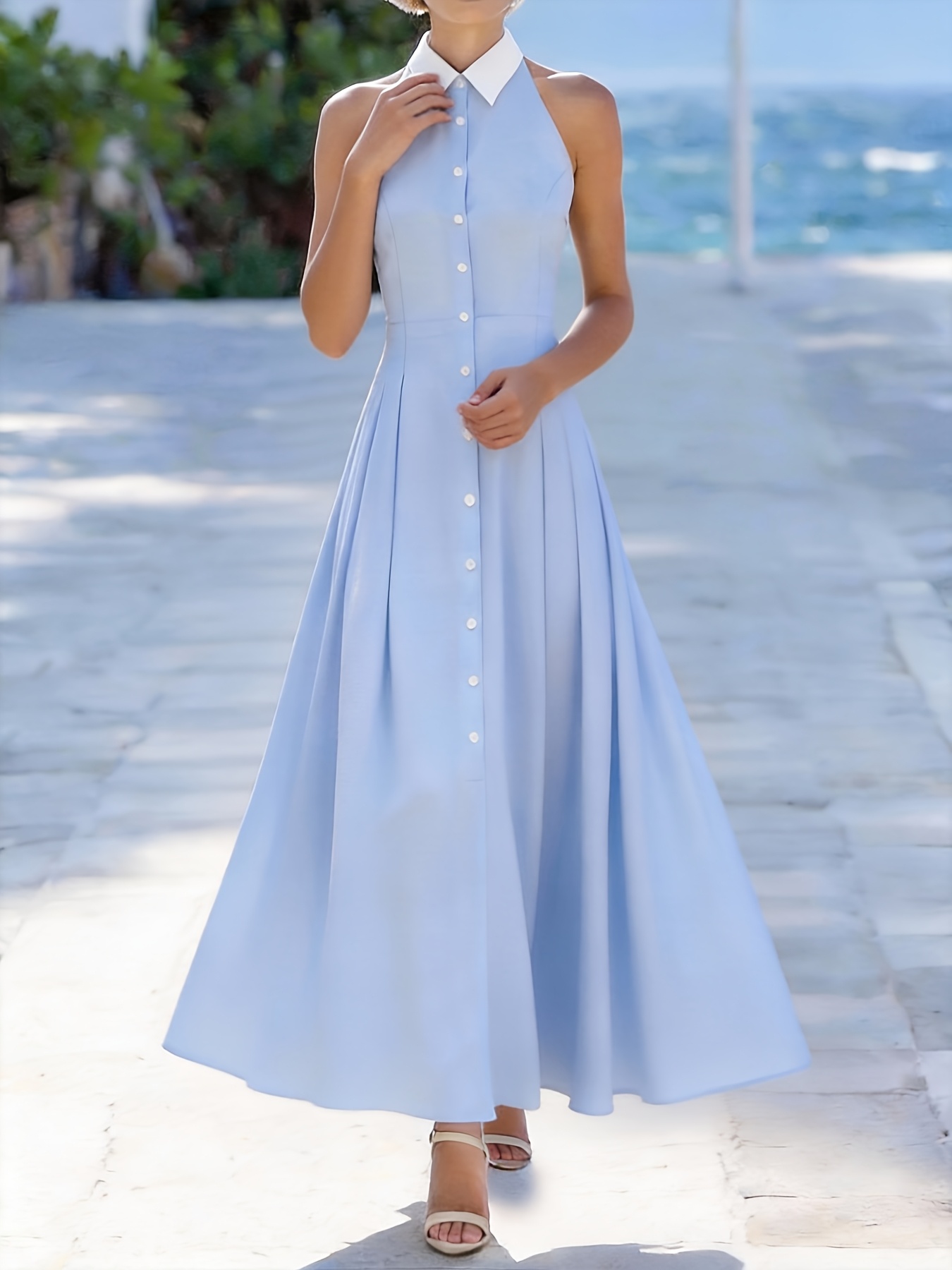 nails to go with royal blue dress Tanya Taylor | Sleeveless Cody Dress | Powder Blue Midi Dress main image 0