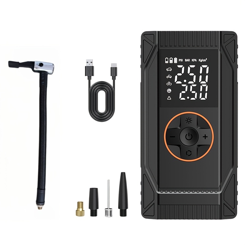 TEMU 150psi Portable Air Pump - With Digital Pressure Gauge, Led Light, Usb Charging And Rechargeable Lithium Battery, Wireless Design, Suitable For