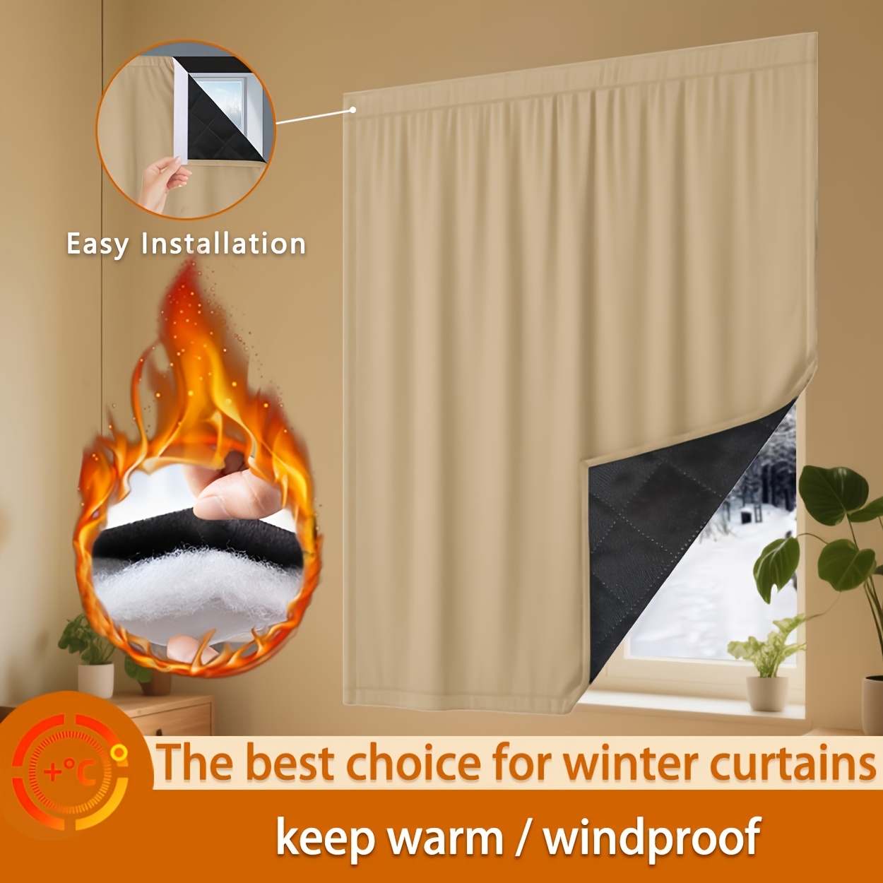TEMU 1pc Cortina Aislante Autoadhesiva Sin Taladro, Grosor 260g, , Antiviento y Antifrío, Ideal para Dormitorio, , Entrada, Cortina Decorativa de