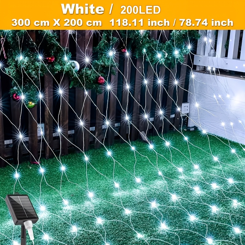 TEMU Guirlande Lumineuse Solaire de Noël à 200LED/100LED/Colorée, 8 d'Éclairage, Alimentation Solaire et /Extinction Automatique, X 2M, 1.5M X 1.5M,