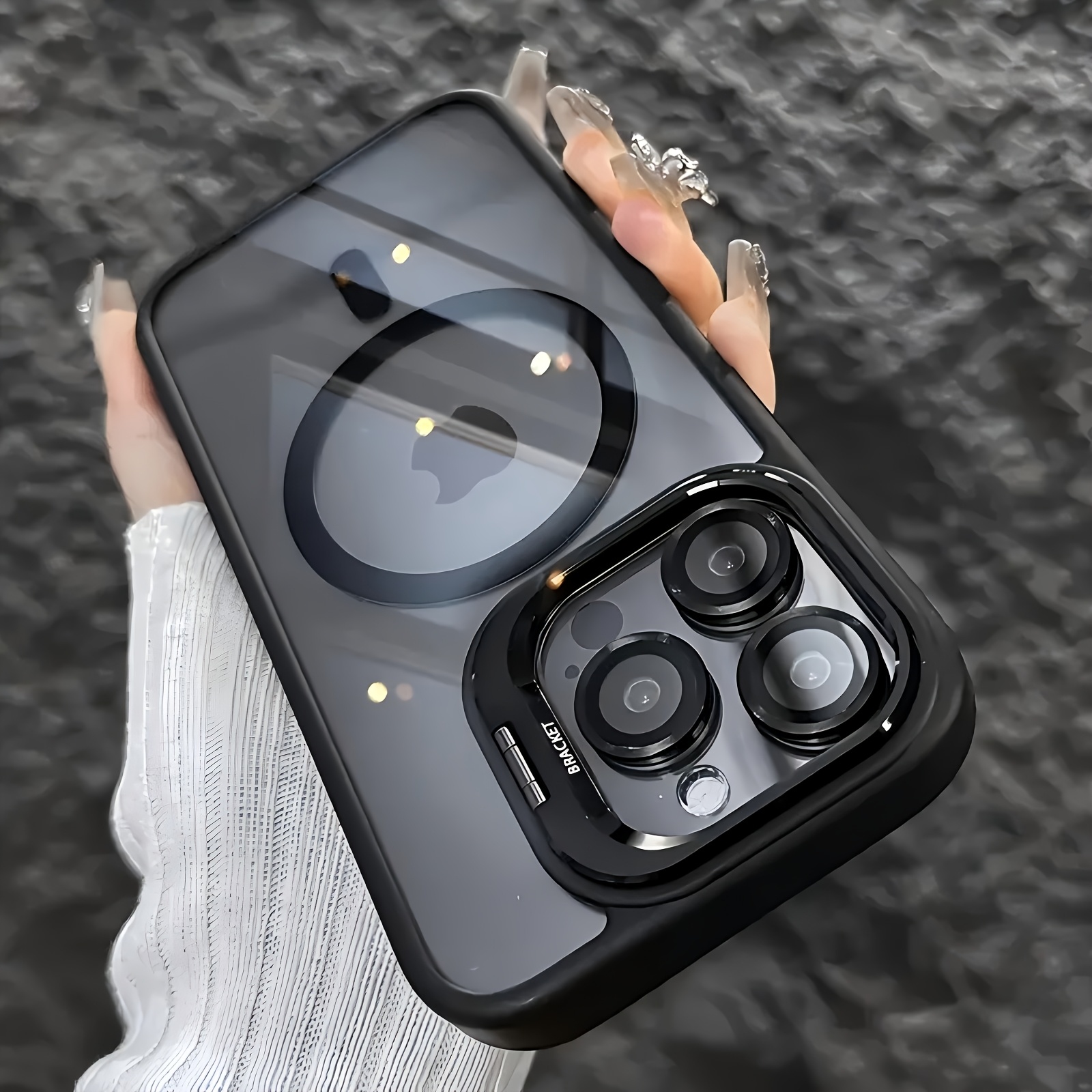 shockproof phone case compatible with iphone 16 15 14 13 12 11 pro   featuring a stand and glass lens protection for the back cover magnetic