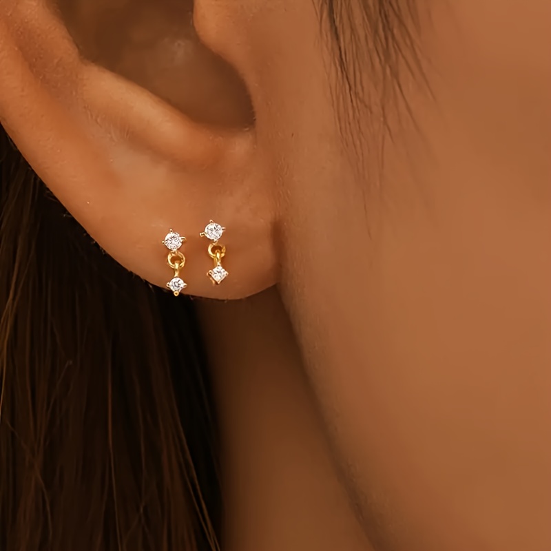 Rhinestone Stud Earrings for Women, Golden Plated