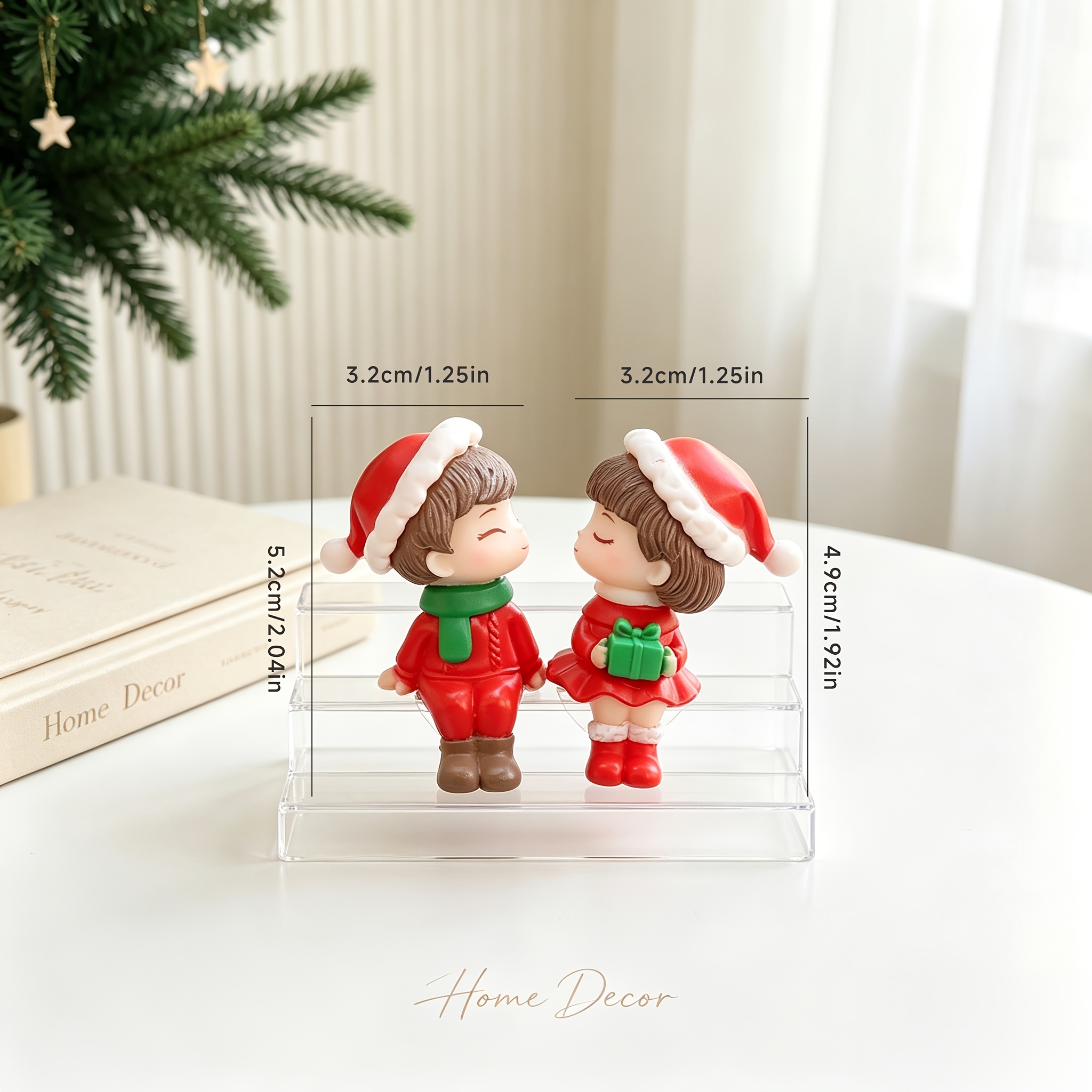 TEMU 2pcs Christmas Decoration Mini Ornaments, Christmas Family Gathering Decorations, Mini Resin Landscape Micro-landscape Couple Figurines, Diy