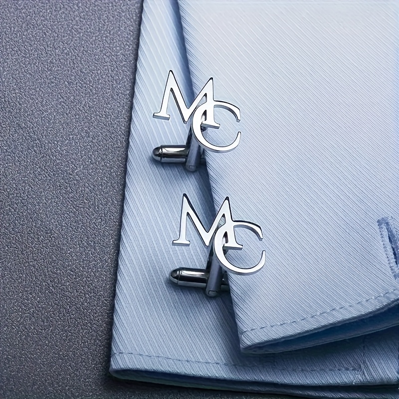 TEMU Personalized Stainless Steel Double-sided Letter Cufflinks, Men's Suit Cufflinks, Custom Jewelry Gift, Men's Holiday Gift, Wedding Gift
