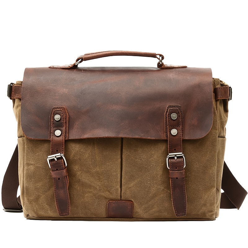 Vintage Waxed Canvas And Crazy Horse Faux Leather Motorcycle Saddle Bag, Multi-Functional Shoulder Or Hand-Carry Design, Durable And Stylish with a Retro Look, Perfect for Riding, Traveling, And Daily Use