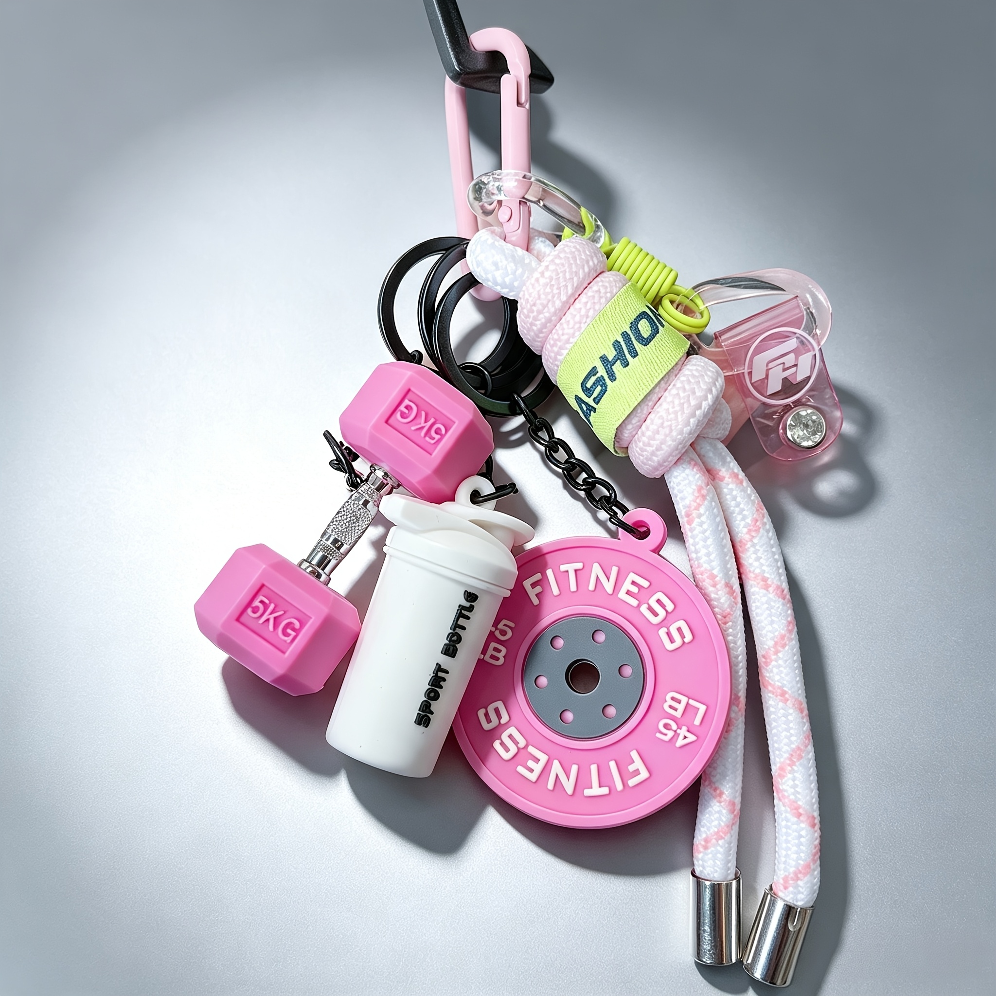 TEMU 1pc Chain Mini Dumbbell Kettlebell Weight Plate Tumbler Pendant Woven Rope Carabiner Bag Charm Cute Gym Accessory Women's Sports Enthusiast