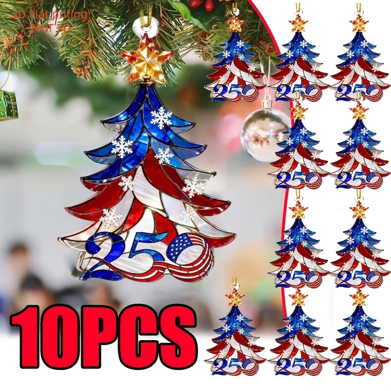 TEMU 2d Flat, 10pcs Collectible Numbered 250th Anniversary Usa Ornaments (1776-2026) - Patriotic American Flag Christmas Tree Decor With 250 Year