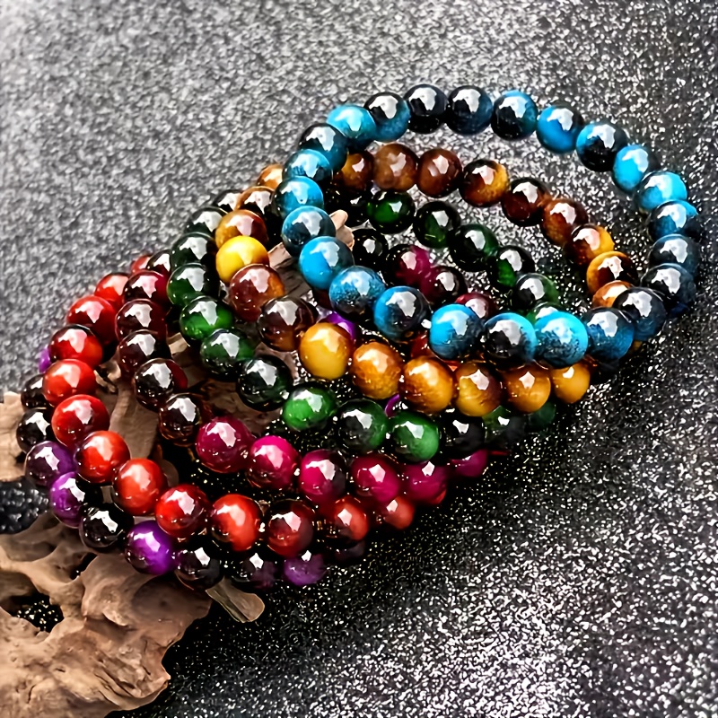 E-shop 6-teiliges Tigerauge-Armbandset in sechs verschiedenen Farben, jede mit einer einzigartigen Bedeutung. Bohemian-Stil Armband, ideal für den