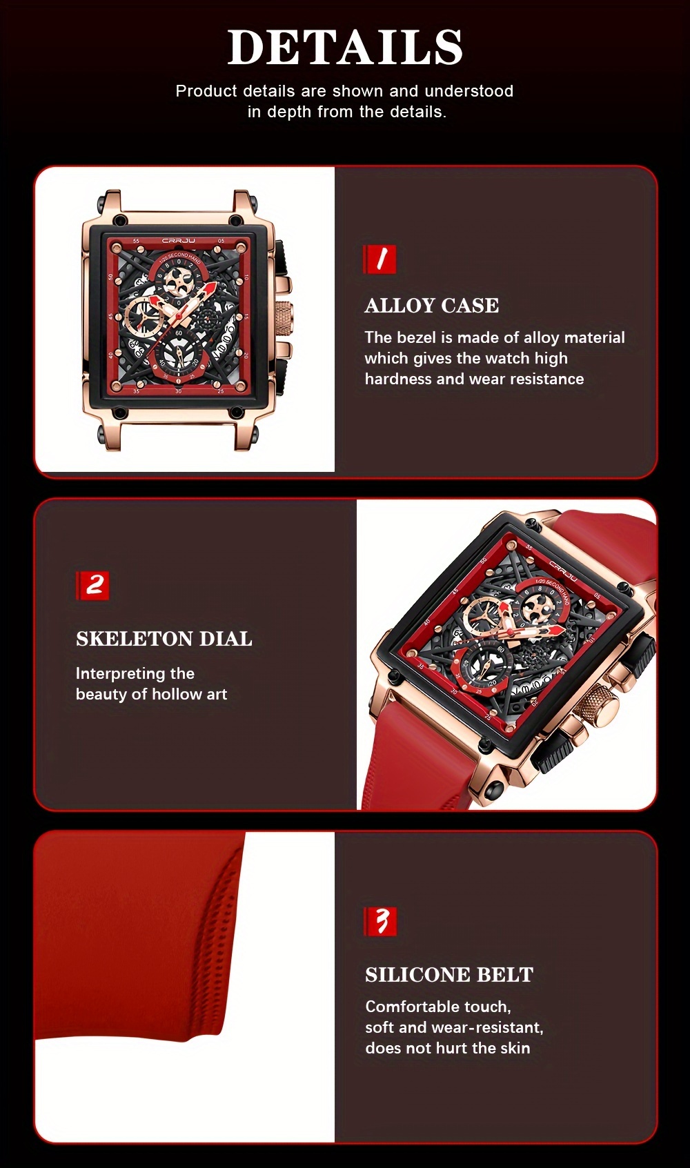 unisex watch light   multifunctional   silicone strap sports details 5
