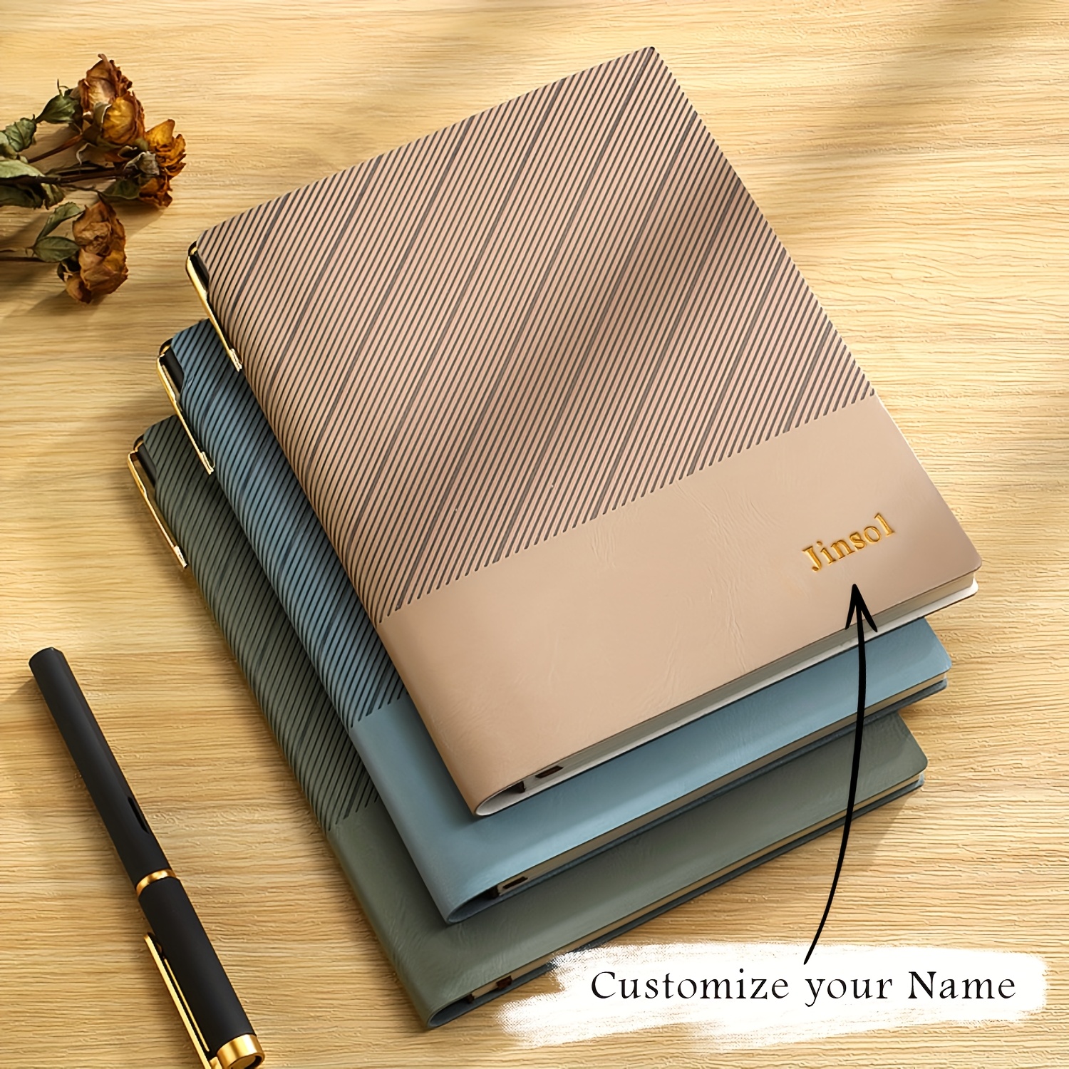 

Personalized A5 Striped Notebook With 200 Pages, Featuring 8 Custom Letters. Ideal For Note-, , Travel, Business, Work, School, College, And As Gifts For Birthdays And Holidays.