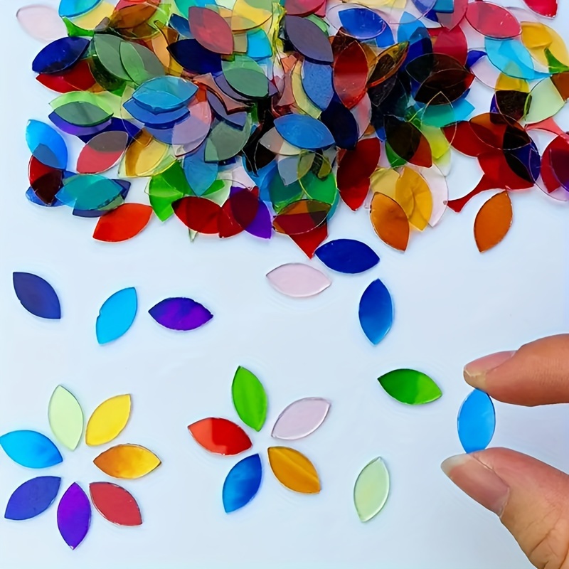 

100pcs Mixed Color Fusible Glass Leaf Shapes For Mosaic Art And Turkish Lamp Crafting - High Light Transmission Glass Supplies