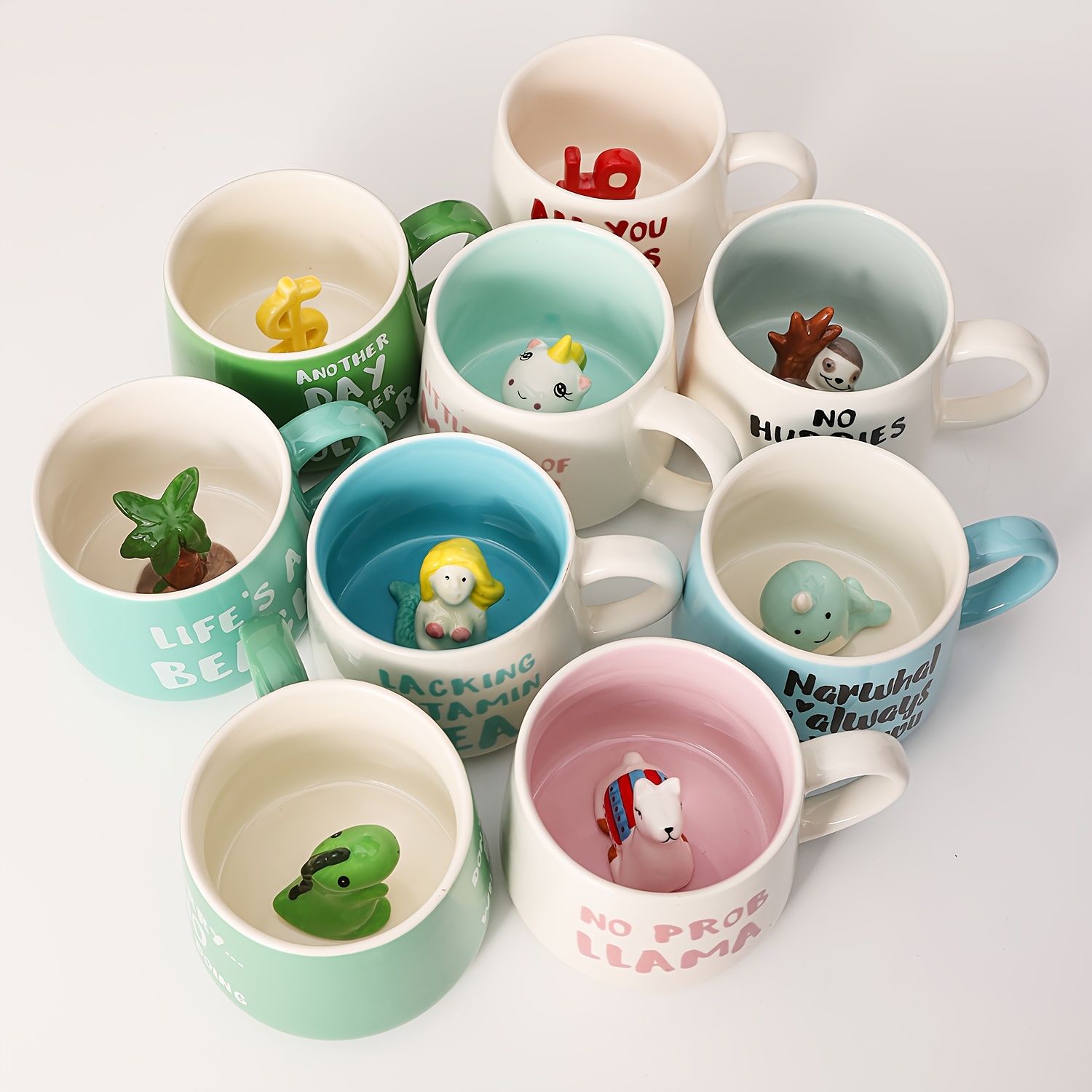 3d animal coffee mug set cute sloth sitting on lid whale dinosaur unicorn alpaca mermaid themed ceramic tea cup perfect desk decor and gift for her him