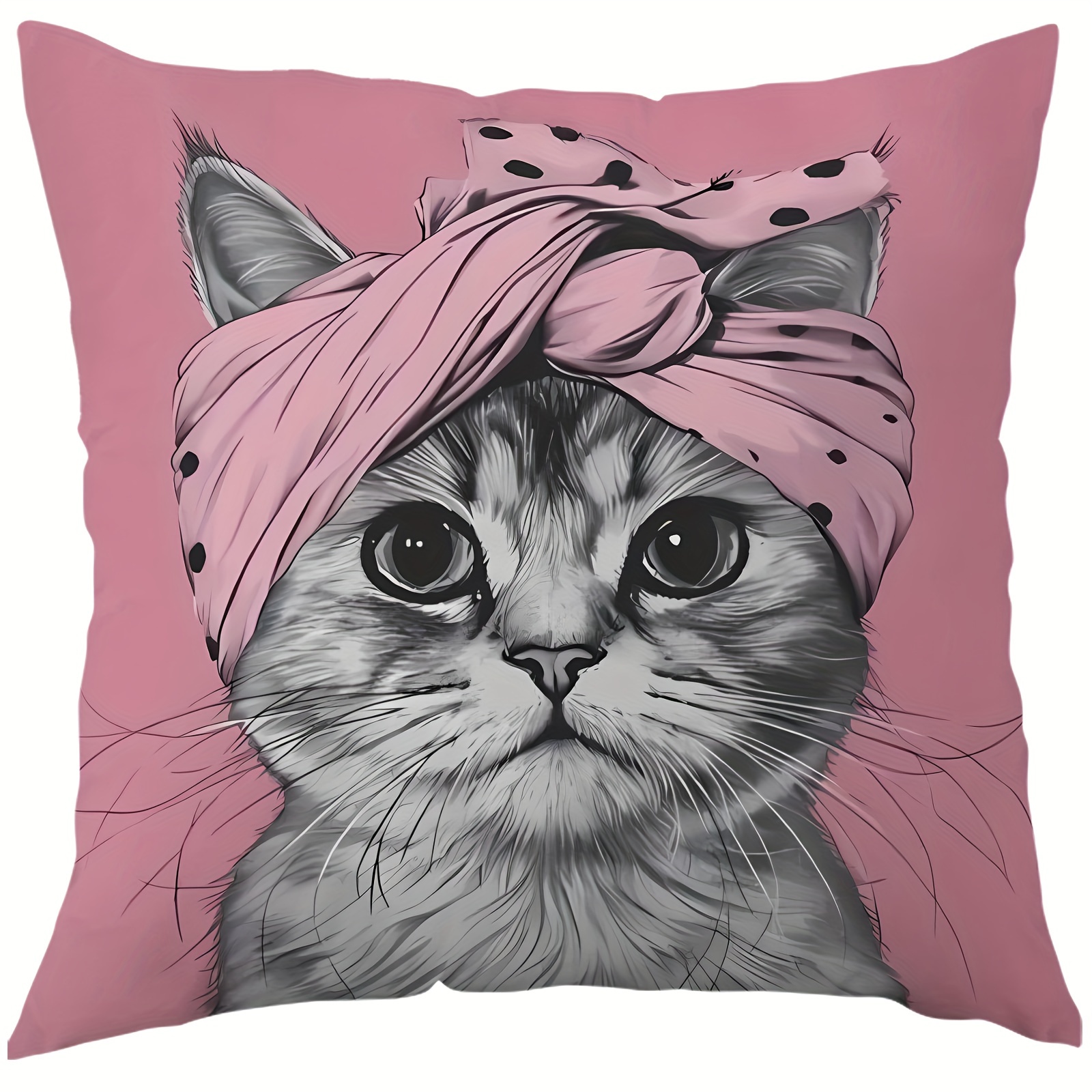 

Chic Cat Pattern Plush Throw Pillow Cover, 18x18 Inches - Zippered, Single-sided Print, Perfect For Sofa & Bedroom Decor, Machine Washable