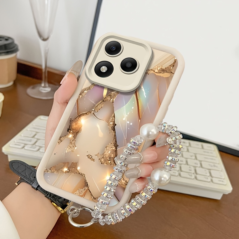 TEMU Étui Téléphone : Coque Lumineuse à Motif Marbre, Compatible Honor 400 Lite, avec Lanière, Coque Résistante -Chute, - Léger, TPU Souple, Prise en