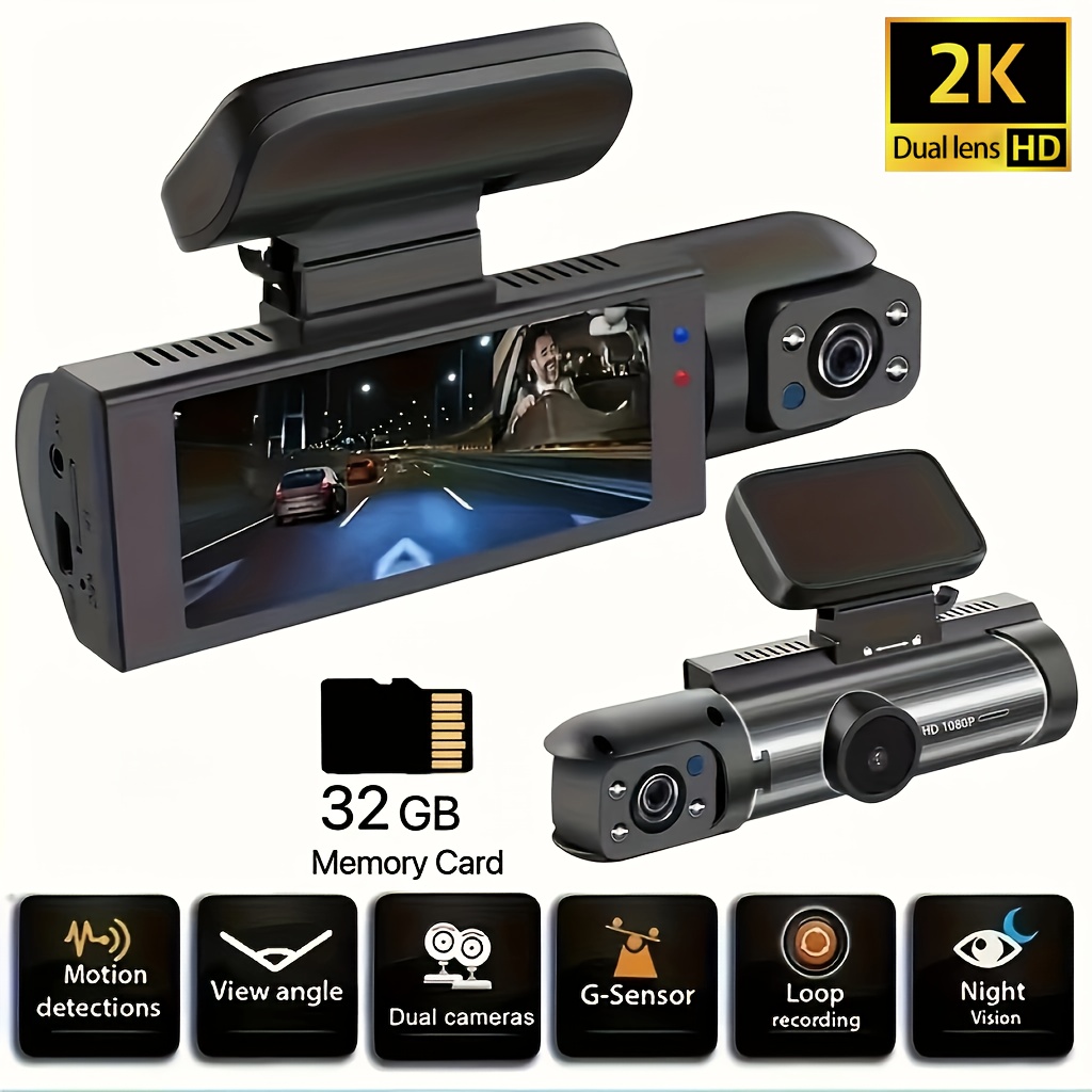 

1080p Dual Camera Dash Cam For Cars With Ir Night Vision, Loop Recording, And Lens-3.16 Inch Ips Screen, With 32gb Sd Card Optional.