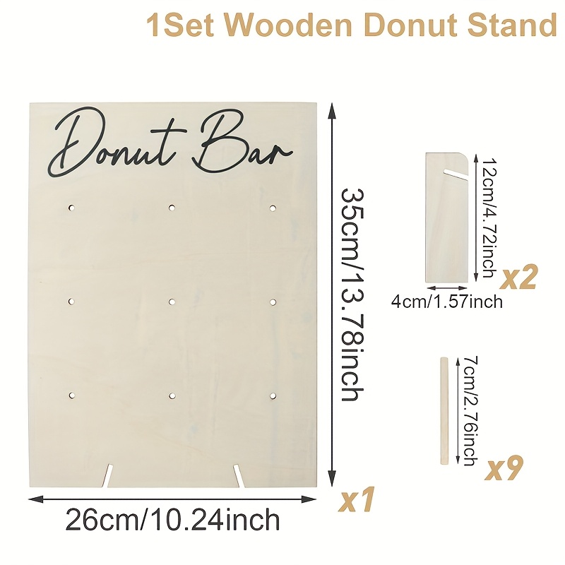 Image of Wooden Display Stand For Donuts, 26*35cm, Ideal For Donut Bars, Wedding And Birthday Celebrations, Shower Decorations, And Event Supplies