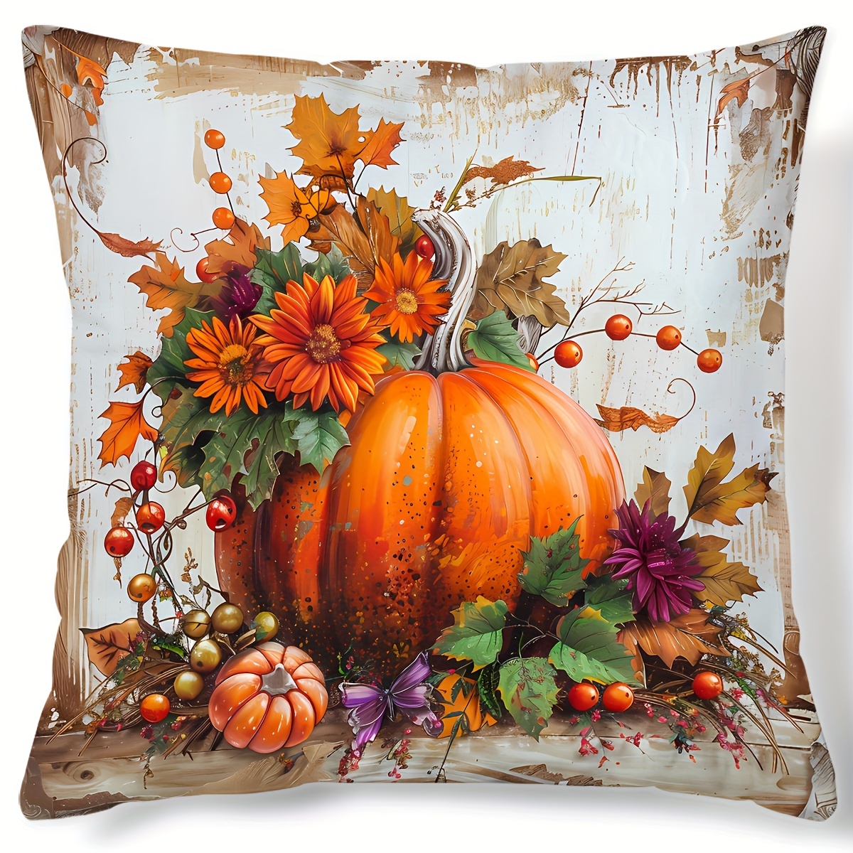 

Autumnal Pumpkin & Sunflower Pillow Cover: Contemporary Style, 17.7" X 17.7", Single-sided Printing, Suitable For Sofa, Living Room, Bedroom Home Decoration, No Pillow Insert