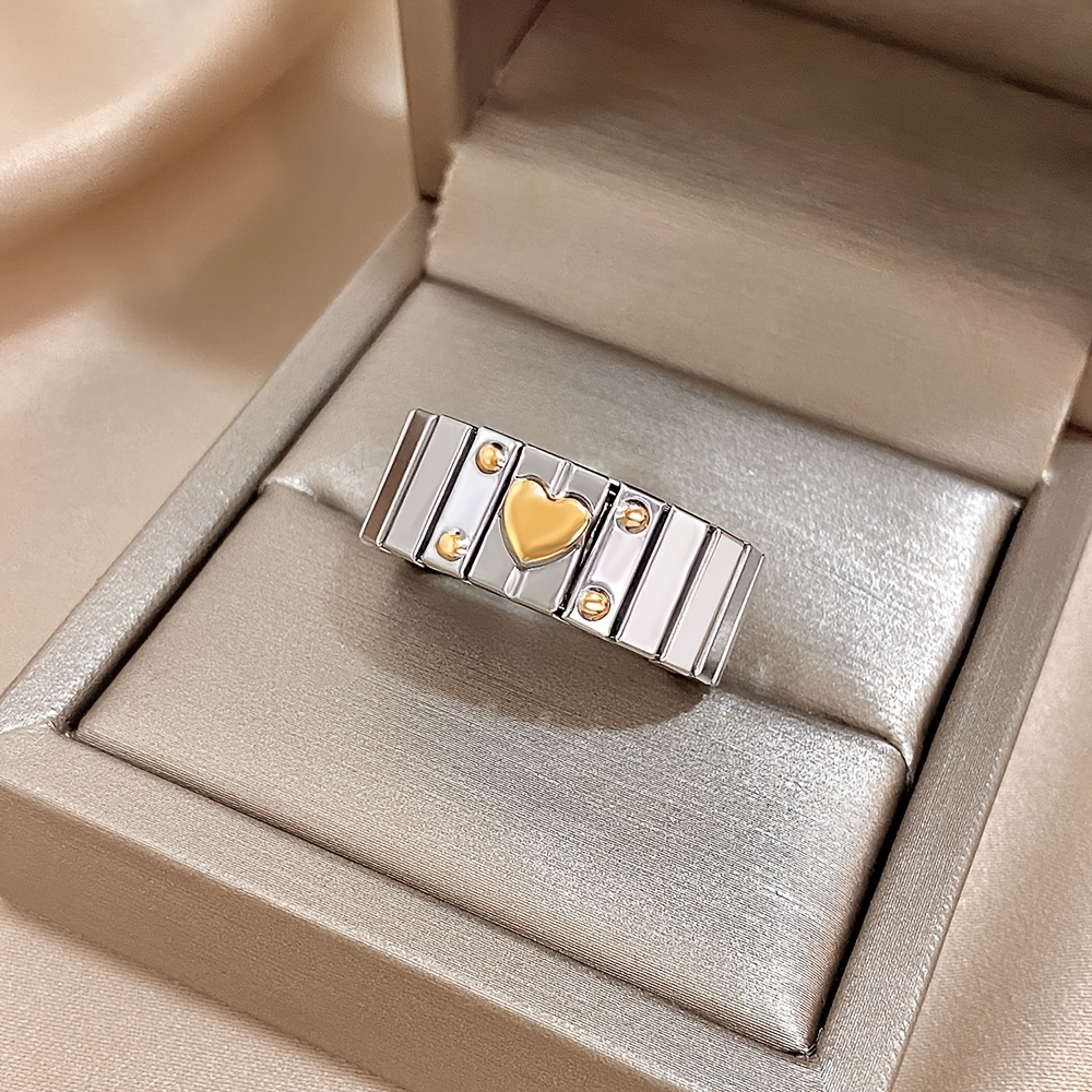 E-shop 1 Stück Liebe Stretch Ring Edelstahlfarbe, geeignet für lässige Alltagstreffen, einfacher süßer Stil, Geburtstagsgeschenk für Teenager