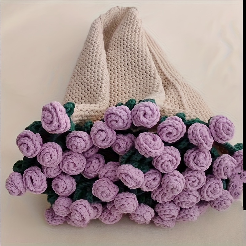 Coperta all'uncinetto fatta a mano, morbida e leggera, romantica con bouquet di rose, a maglia, da donna, per finitura o confezionamento, regalo per la festa della mamma