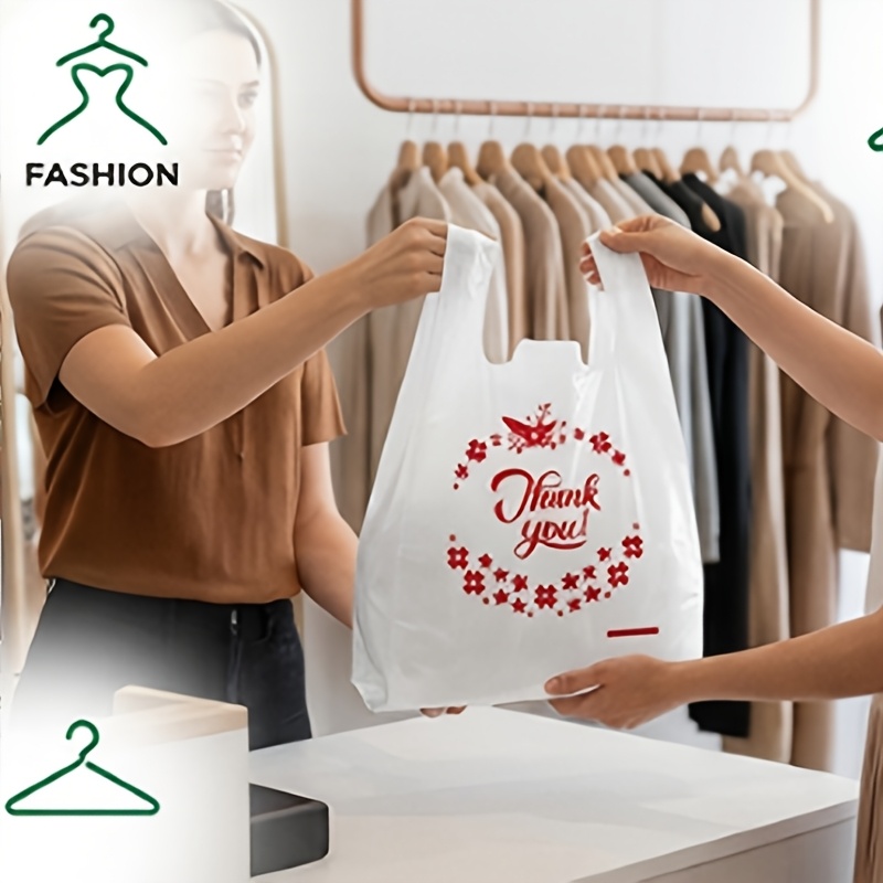 TEMU 70pcs Large Tree And Red Design Thank You Tote Bags, Reusable Grocery Bags And Disposable Supermarket Bags, Suitable For Small Businesses,