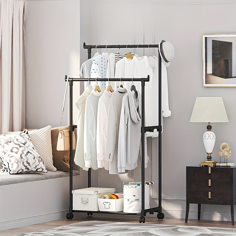 

Mobile Metal Closet Organizer: Versatile For Clothes, Shoes, And Hats - Suitable For Balcony Or Indoor Use