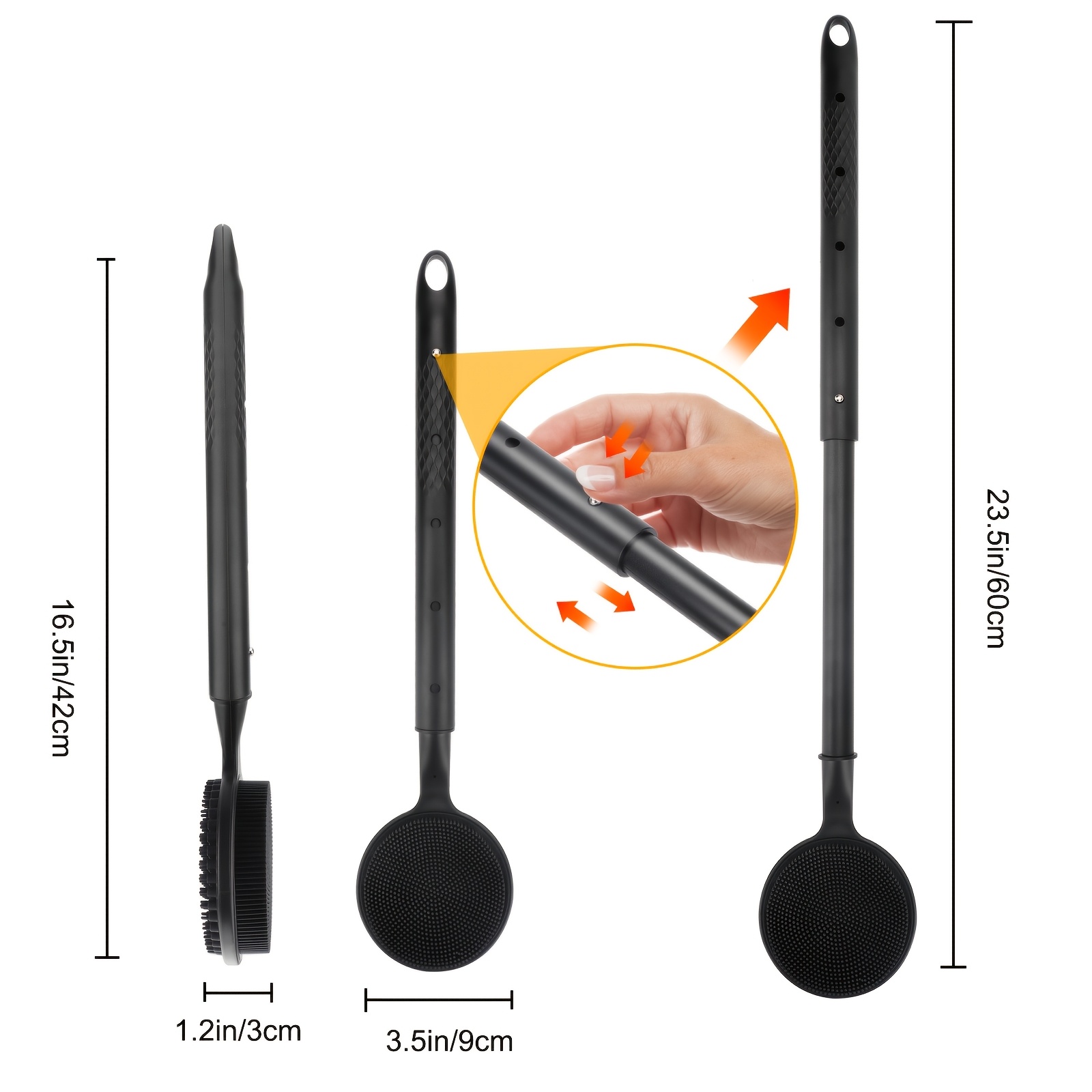 1  bristle telescopic shower scrubber adjustable long handle bath brush gentle back exfoliator for deep   care unscented no battery needed Product details 2