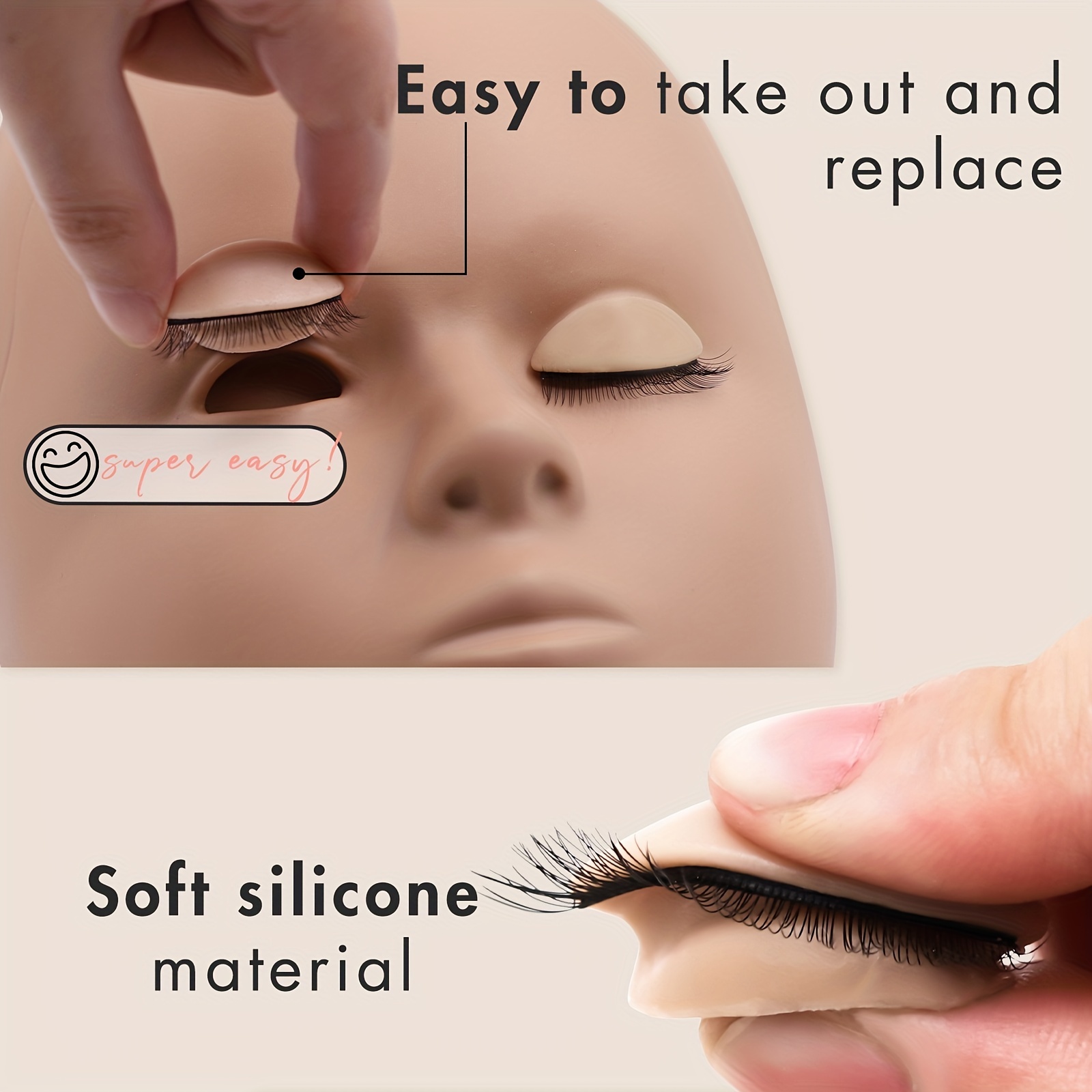 Lash Mannequin Head With Double-layer Eyelids For Practicing Eyelash Extensions, Featuring Replaceable Eyelids For Training Purposes