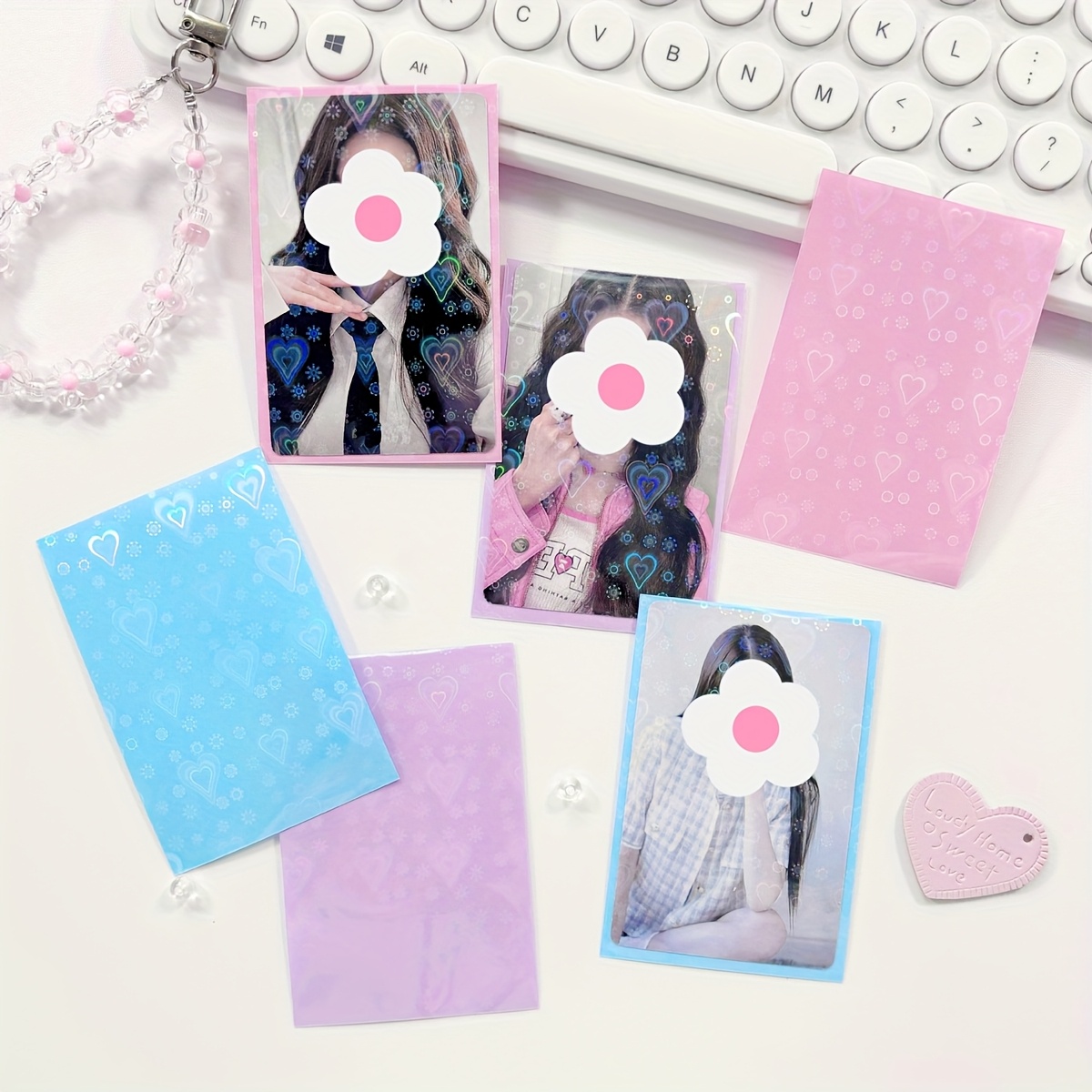 heart shaped kpop card holders x 160 holographic - Temu