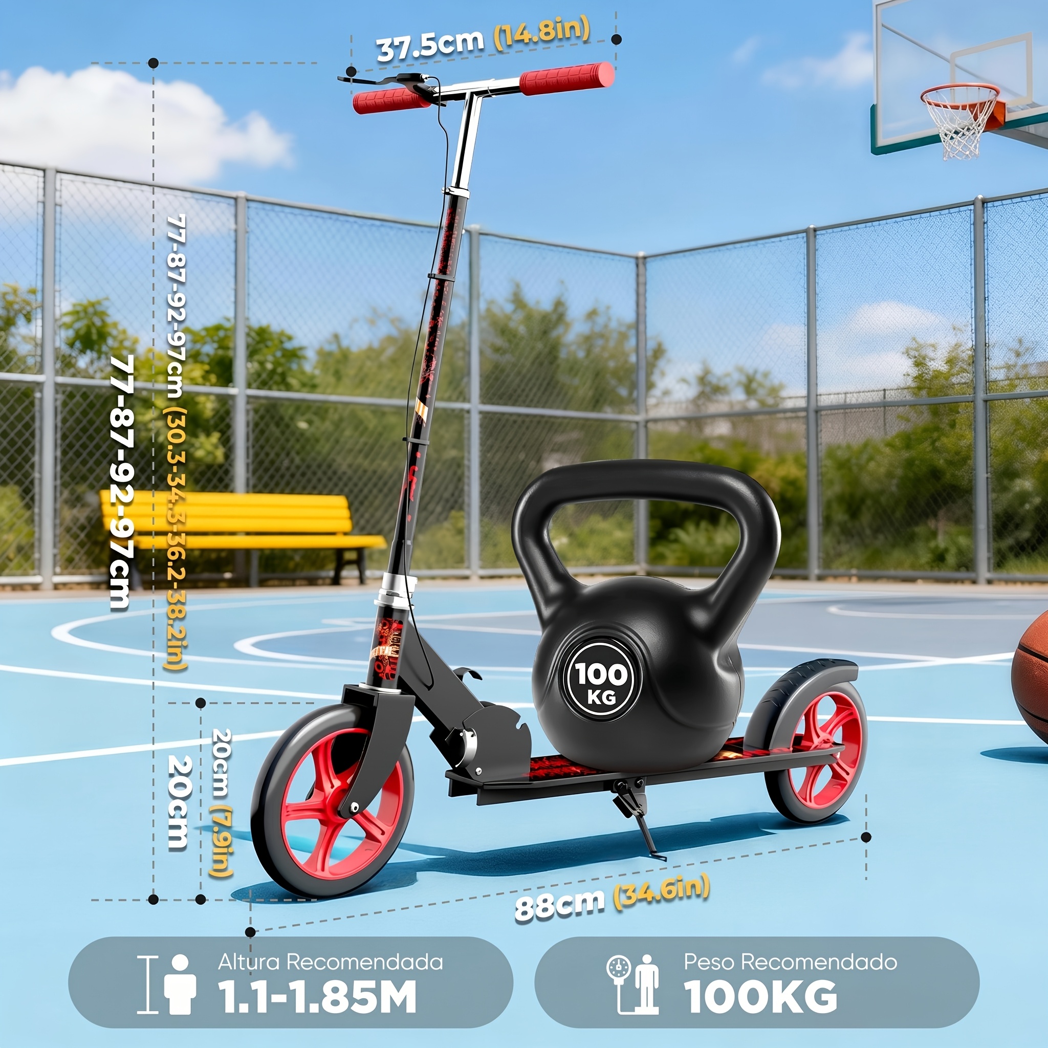 Three-gear Height Adjustable Folding Scooter Adult/student Outdoor Commuting Scooter With Folding 20cm Wear-resistant Solid Wheel Load-bearing 100kg Lightweight Leisure Scooter