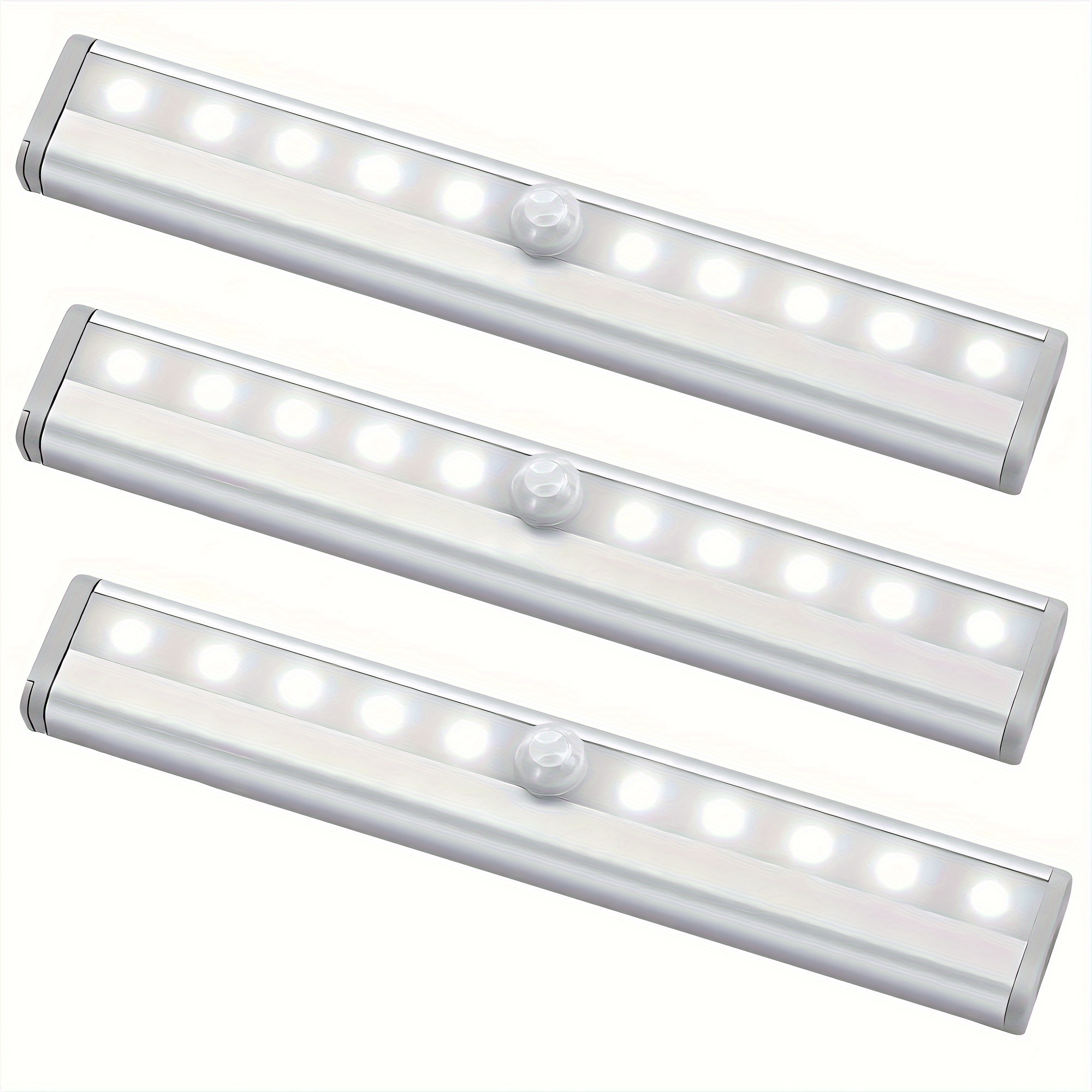 

3 Pack Under Cabinet Lights, 10 Led Battery Operated Motion Sensor Light Indoor, 3 Pack Magnetic Dimmable Closet Lights, Wireless Under Counter Lights For Kitchen, Stairs