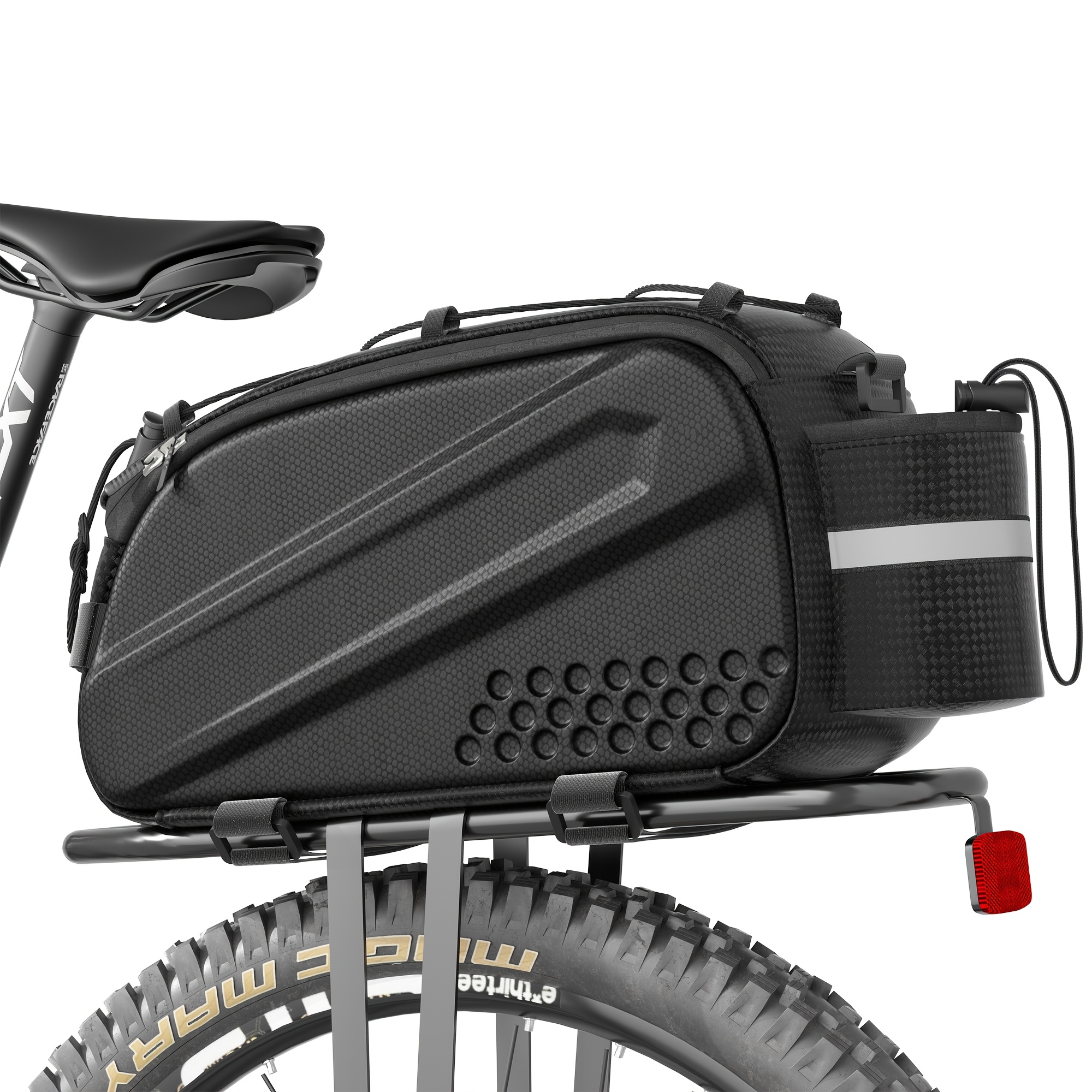 Image of 1pc 14l Bike Rack Bag, Waterproof Eva Bike Bag, Fits Bike Rear Racks, Durable Flat-bottomed Bag With Reflectors And Shoulder Straps, Ideal For Biking, Commuting, And Outdoor Hiking
