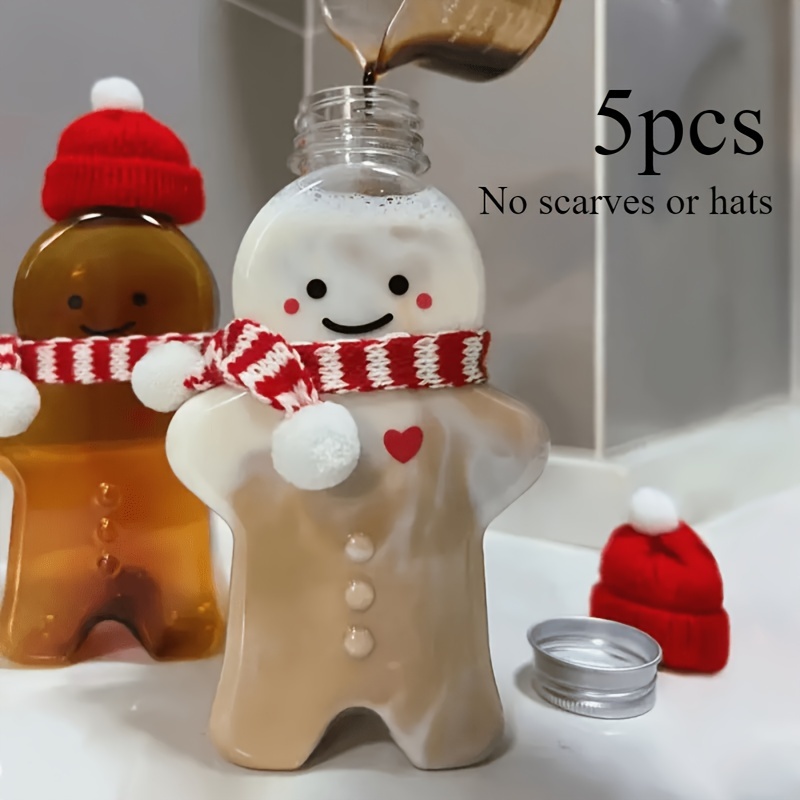 TEMU 5pcs 500ml Christmas Snowman Transparent Bottles, Plastic Food Service Disposable Drink Containers, Lightweight For Juice & Dried Fruit Snacks,