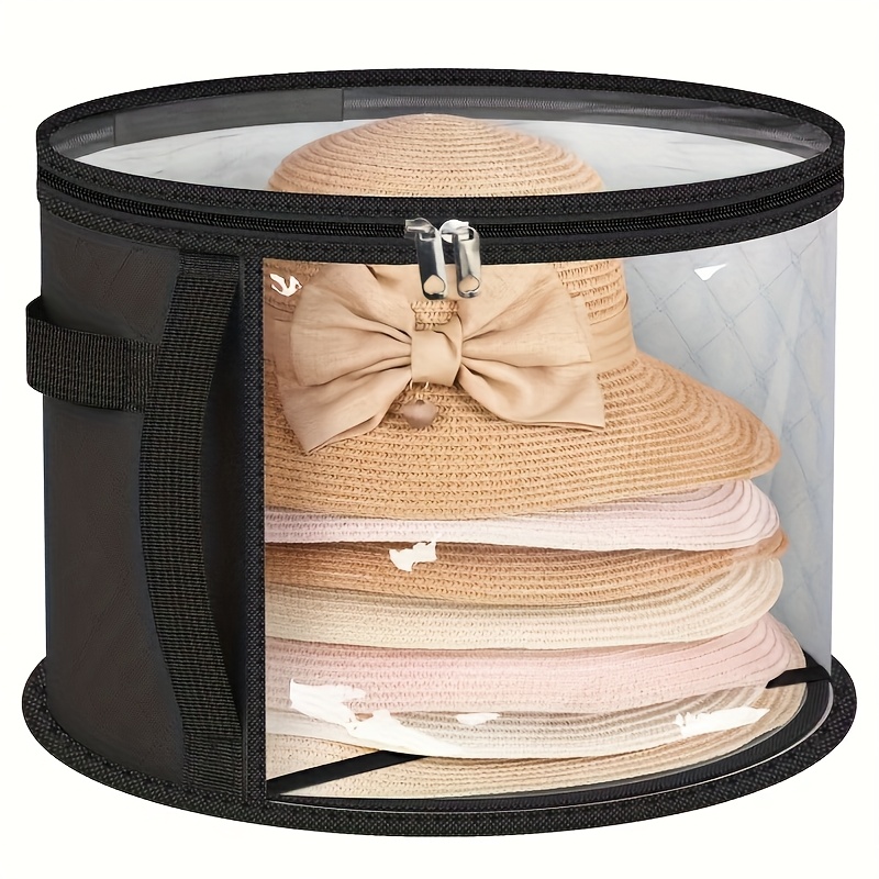 

Chic Transparent Hat Organizer With Zipper - Portable & Stackable Beach Cap Storage Bag, Polyester, Clear Window Design For Easy Viewing