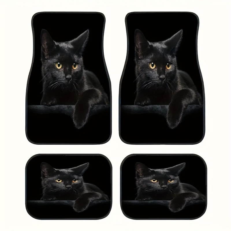 

Black Cat Print Universal Car Floor Mats - Set Of 4, Waterproof, & Non-slip, Easy To Clean For Interior Protection And Style