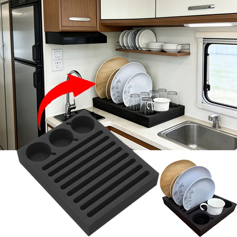 Image of 11-hole Foam Cup And Plate Holder, Storage Rack, Plate And Glassware Holder, Black Universal Storage For Caravans, Rvs, And Campers