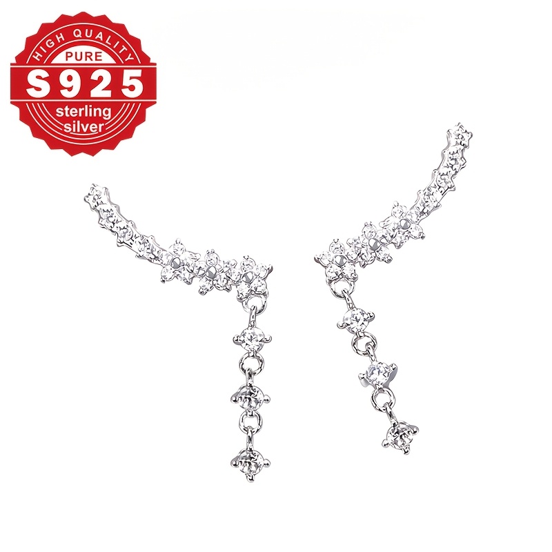 Women's S925 Sterling Silver Tassel Stud Earrings with Stars