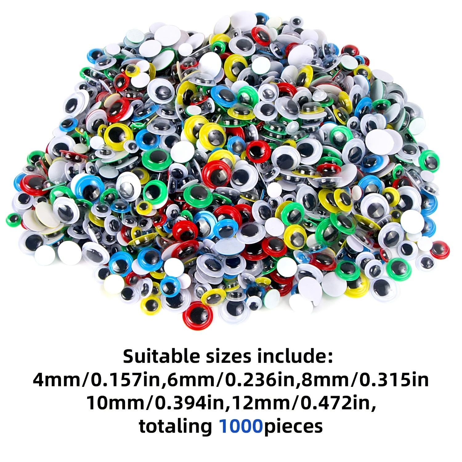 Image of 1000pcs, Self-adhesive Wiggle Removable Eyes For Diy, Assorted Colors And Sizes Craft Sticker Eyes (4/6/8/10/12mm)