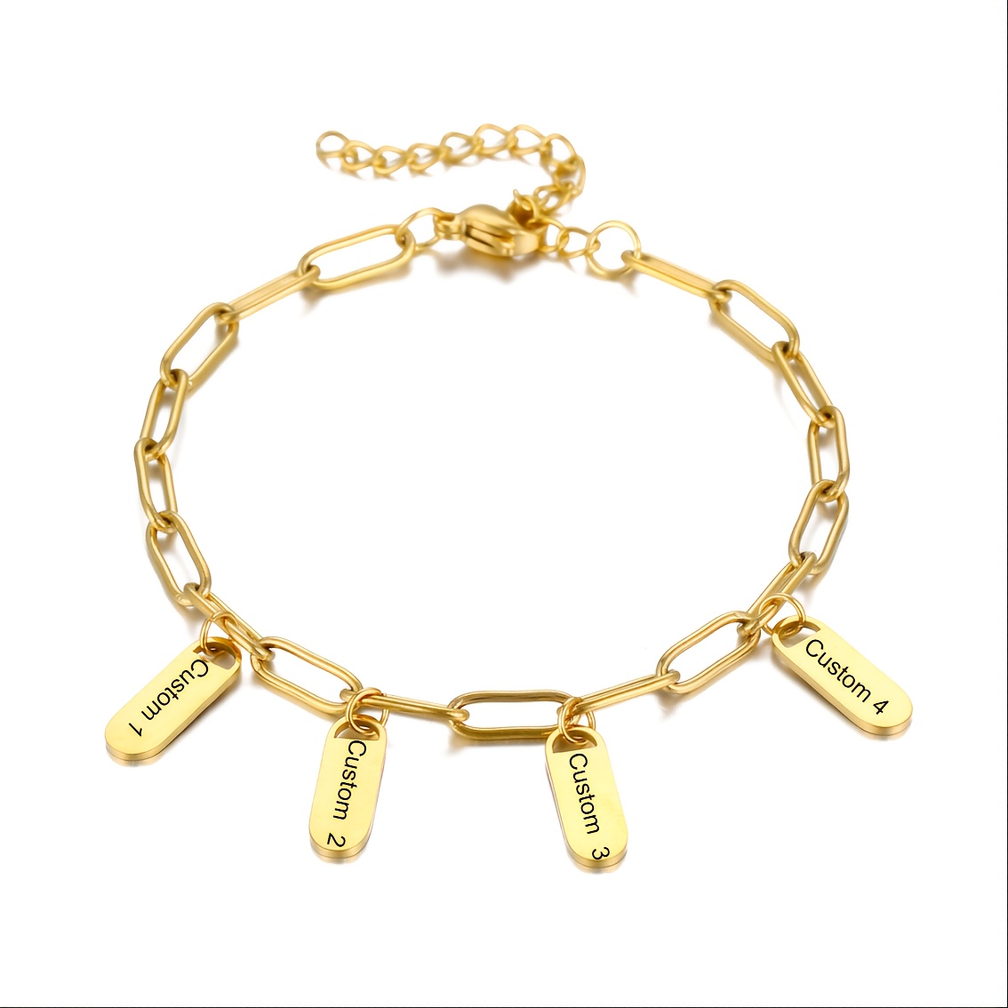 TEMU Personalized Custom Women' Chain Initial Tag Bracelet, Engraved With Names, Perfect Birthday Gift For Mom Girlfriend, Golden Plated Adjustable,