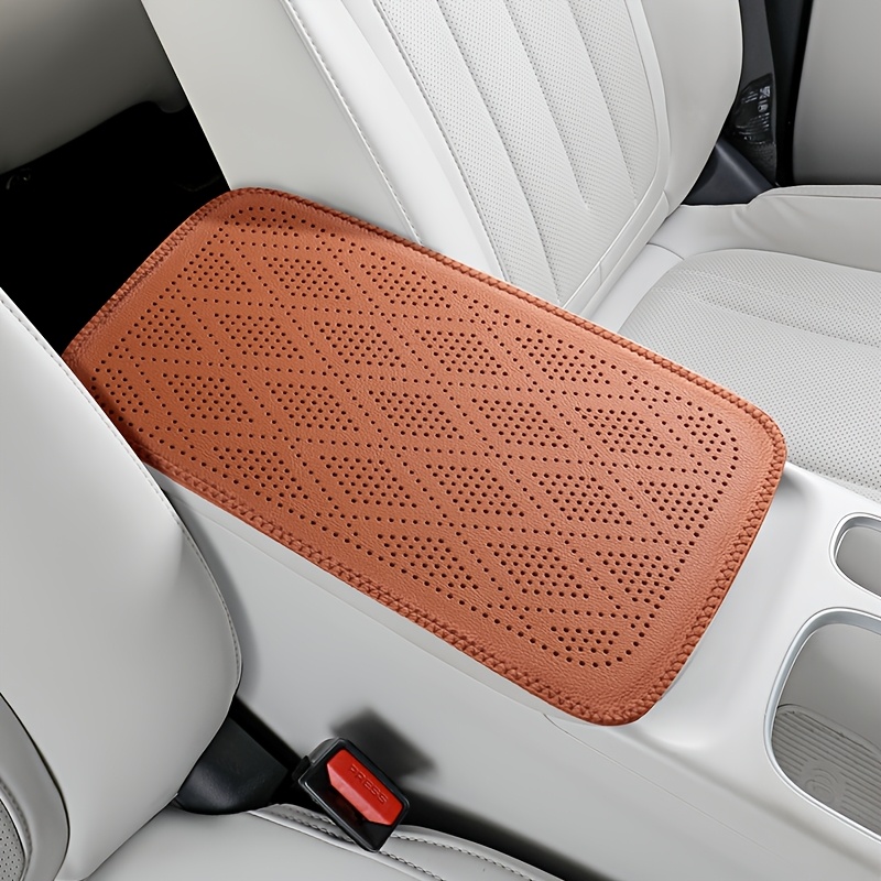 TEMU 1pc Car Armrest Box Pad, Universal Perforated Faux Console Cushion, Comfortable And Breathable Armrest Protector, Car Interior Fashionable 8