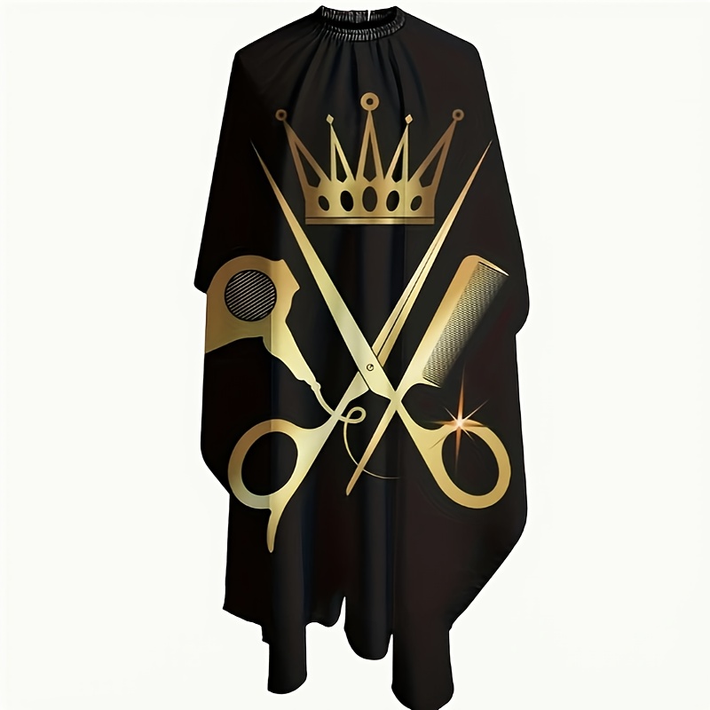 TEMU Large Professional Barber Cape - Easy To Clean, Featuring A Crown And Scissors Design, Perfect For Home Use And Hair Salons, An Accessory | Stylish Hairdressing Cape